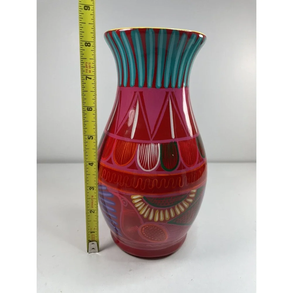 mexican‎ pottery Colorful Bird Vase Red 8